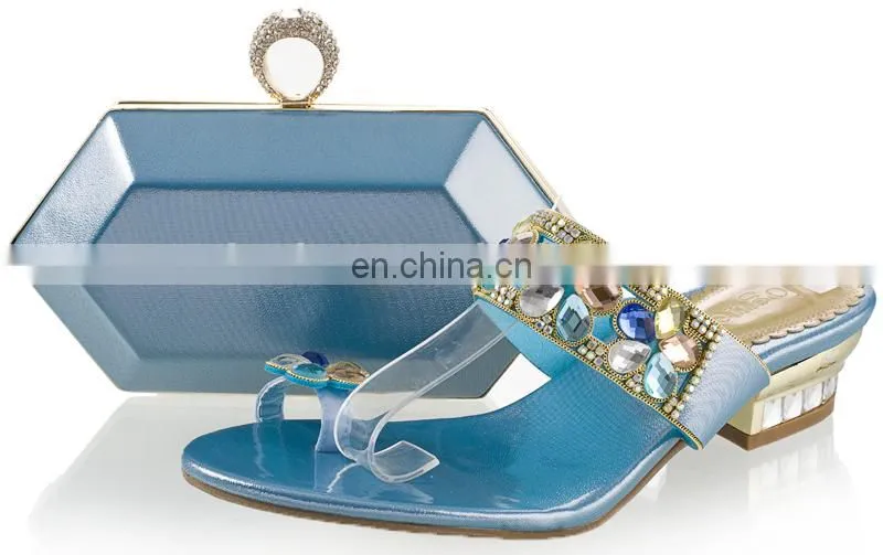 2015 Blue Italian ladies shoes and matching bags with shining stone