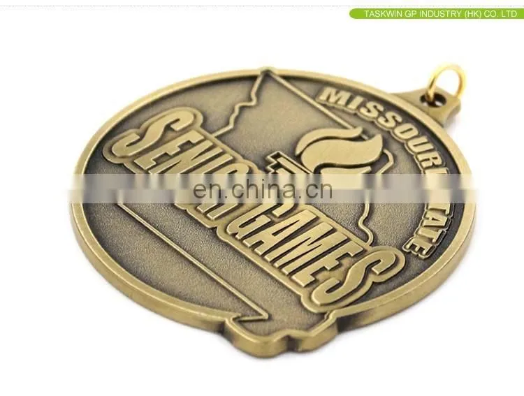 Gold silver bronze senior game sports award medallion custom metal medals