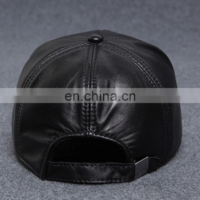 Men Faux Leather Warm Baseball Cap Causal Windproof Peaked Cap Adjust Snapback