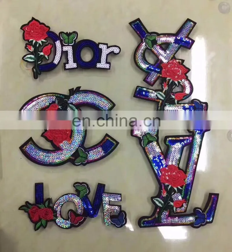 Luxury Letter Flower Sequin Beaded Patches Embroidery Flower Bead Applique Patch