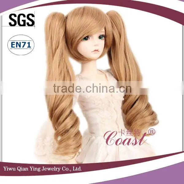 Cheap Synthetic Hair fashion doll wig with two brown clip ponytail