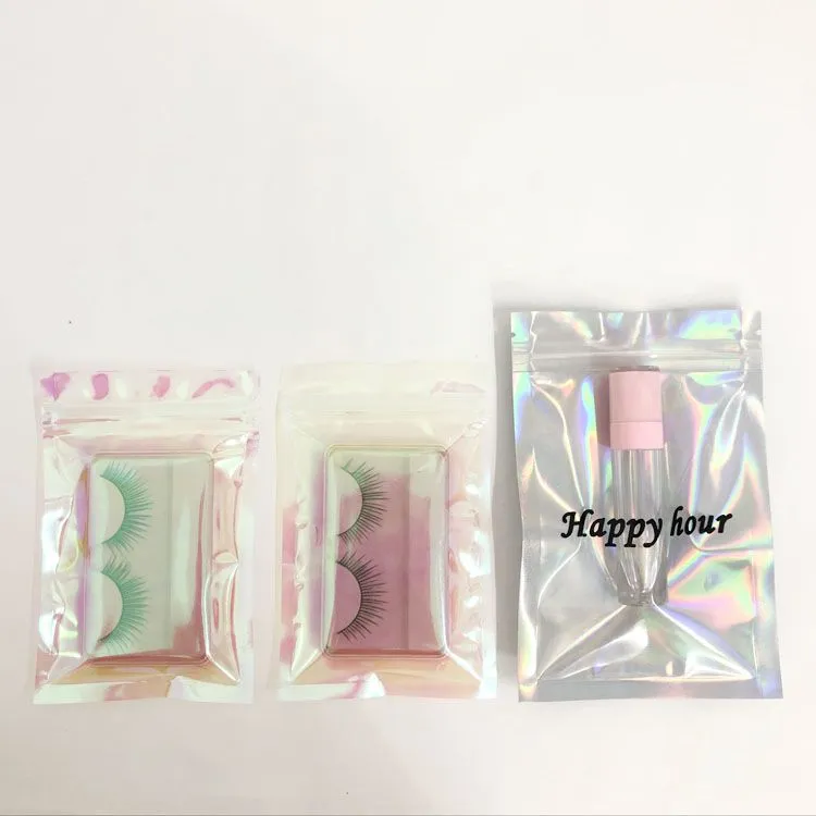 Holographic plastic transparent bag food packaging zip lock bag gold cosmetic transparent plastic bag