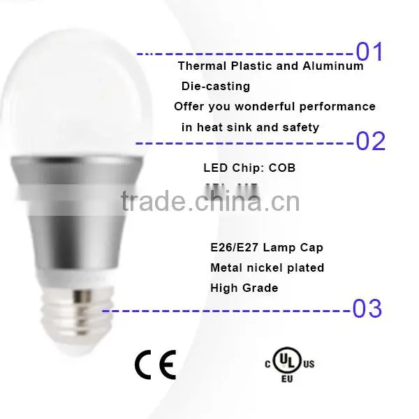 Dimmable A19 COB LED Bulb with E26/E27 base 2700K approval