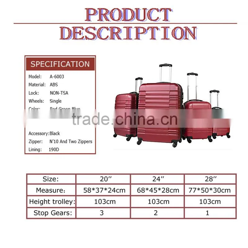 16''/20''/24''/28'' 4pcs lightweight abs trolley spinner luggage set