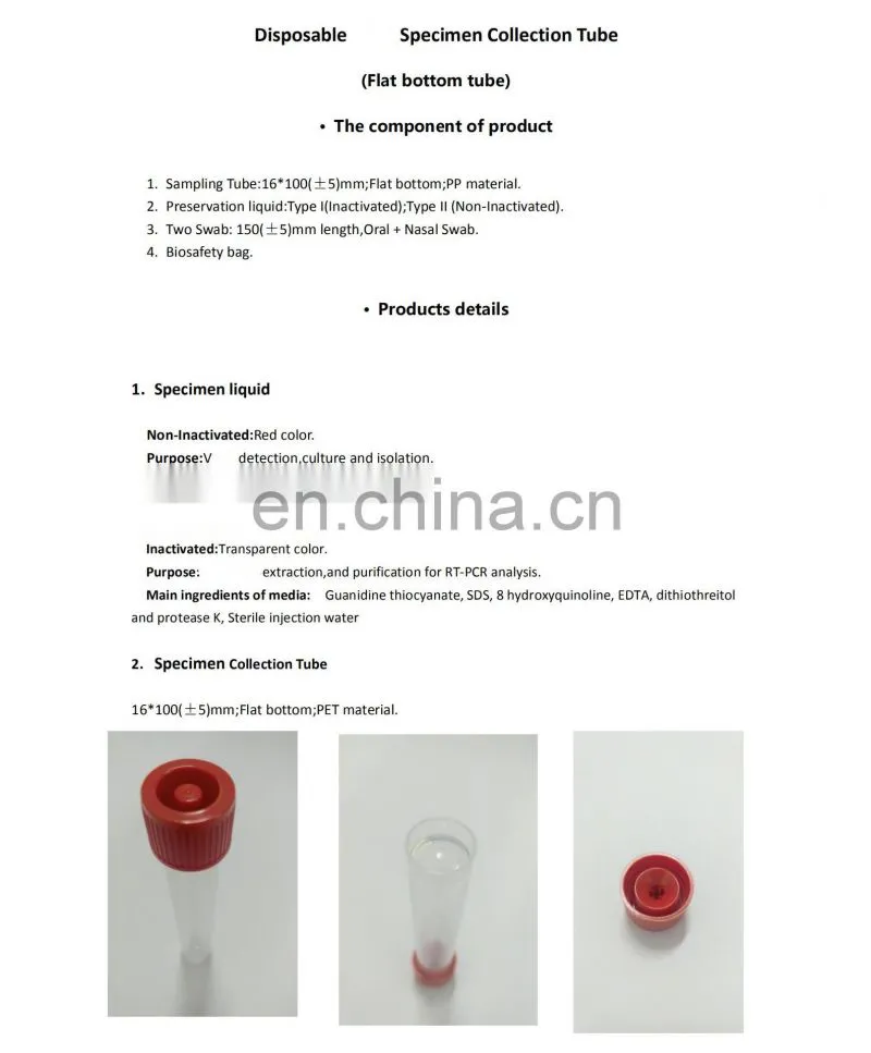 New products VTM PCR test with Flocked Transport throat swab pcr test kit