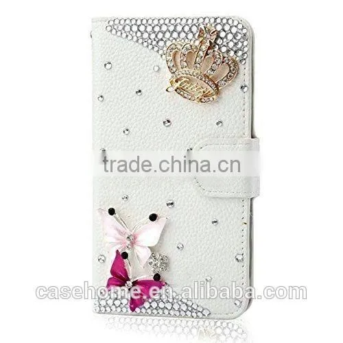 New Fashion Bling Crystal Diamonds Pearls PU leather flip stand wallet case cover for iphone6s