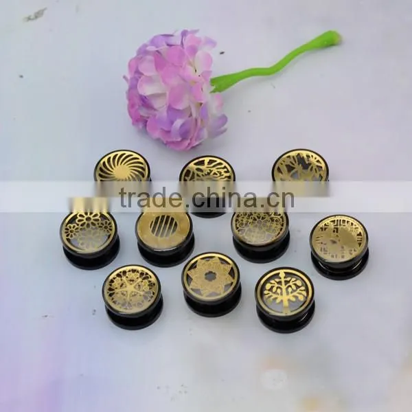 TP011436 Hot fashion piercing surgical steel black lotus ear plugs in body jewelry
