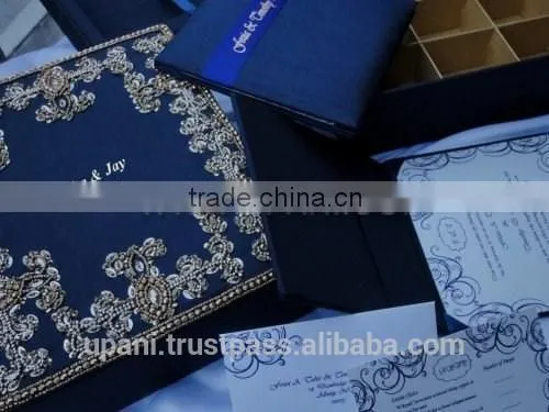 Royal Blue Luxury box in gold hand embroidery