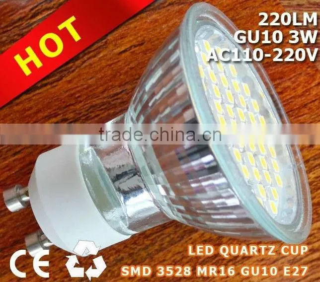 3W Gu10 220V led Quartz Light Cup SpotLight,2 years warranty
