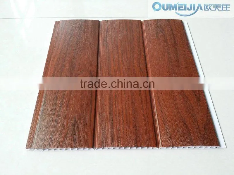 OUMEIJIA Latest Fashion pvc wooden design two grooves wall panel of interior decoration