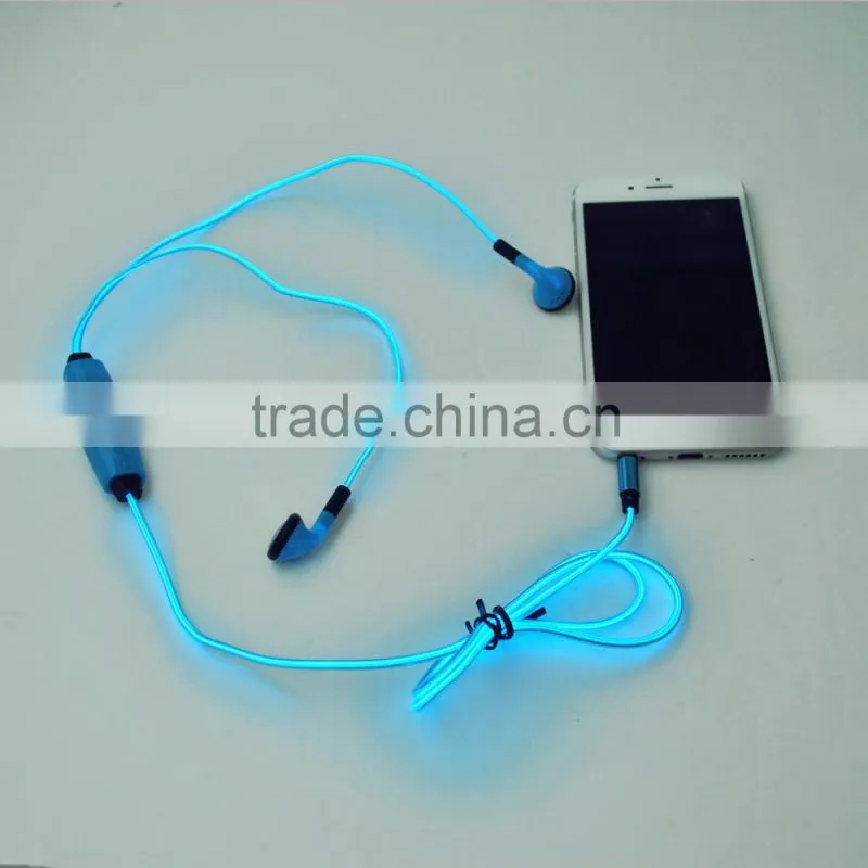 EL light Earbuds and LED earphone, golwing earphone with microphone