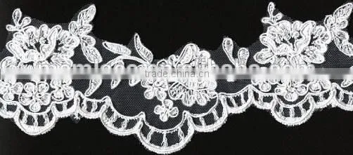 White border embroidered lace for bridal wedding dress