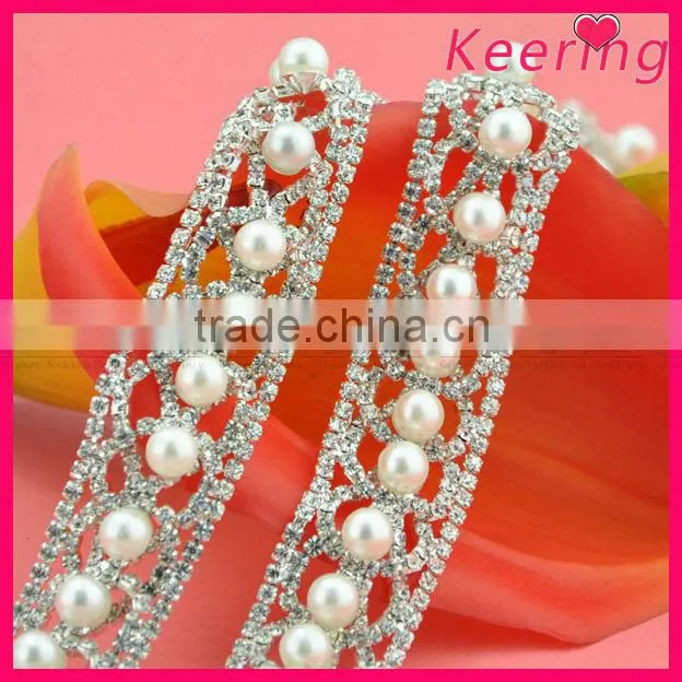 new arrival crystal rhinestone and pearl beads trim wholesale stainless steel chain for dress WRC-200