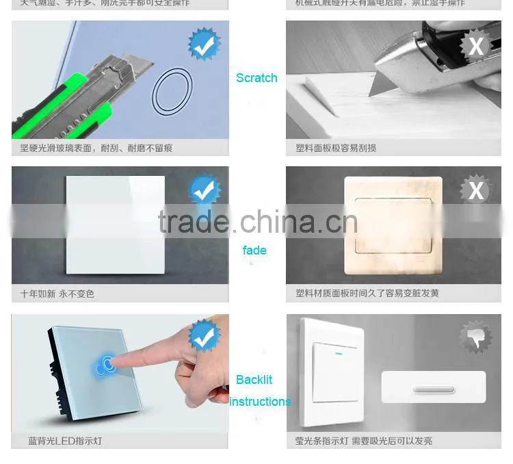 1gang 1way EU Standard, Remote Switch, Crystal Glass Panel Wall Light Remote Touch Switch