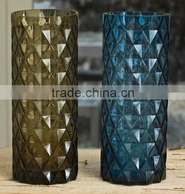 Engraved leadfree customized size popular model clear transparent green brown solid color vase