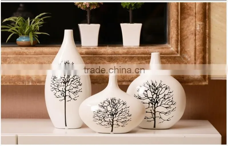 Jingdezhen factory made white ceramic flower vase with 3 pics a set