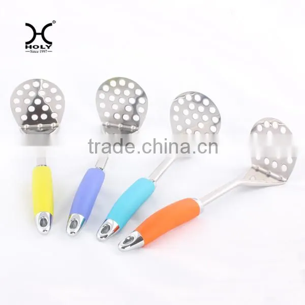 smooth potato masher with yellow handle
