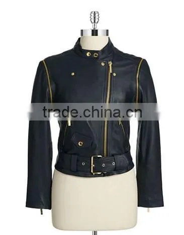 Ladies MOTO Pu Leather Jacket with removable zippered sleeves.