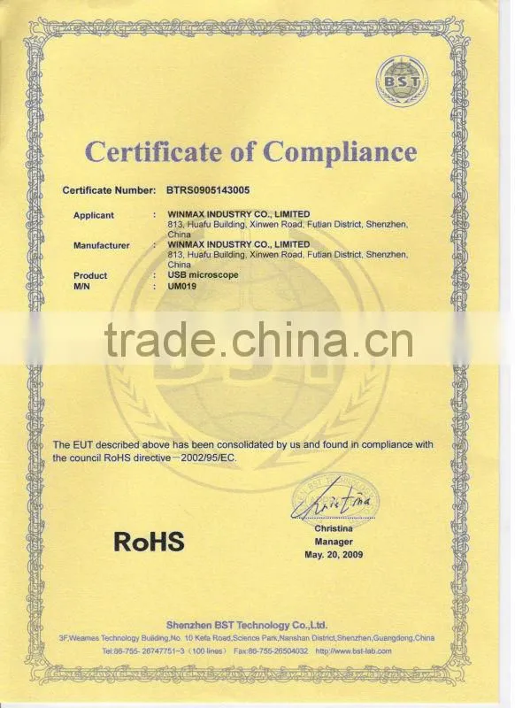 Hot CE RoHs FCC certified battery powered usb portable digital microscope supplier in China