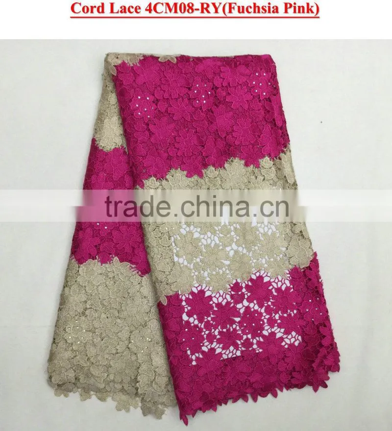 Pretty chemical lace embroidery fabric rhinestoes guipure lace fabric guipure lace for wedding