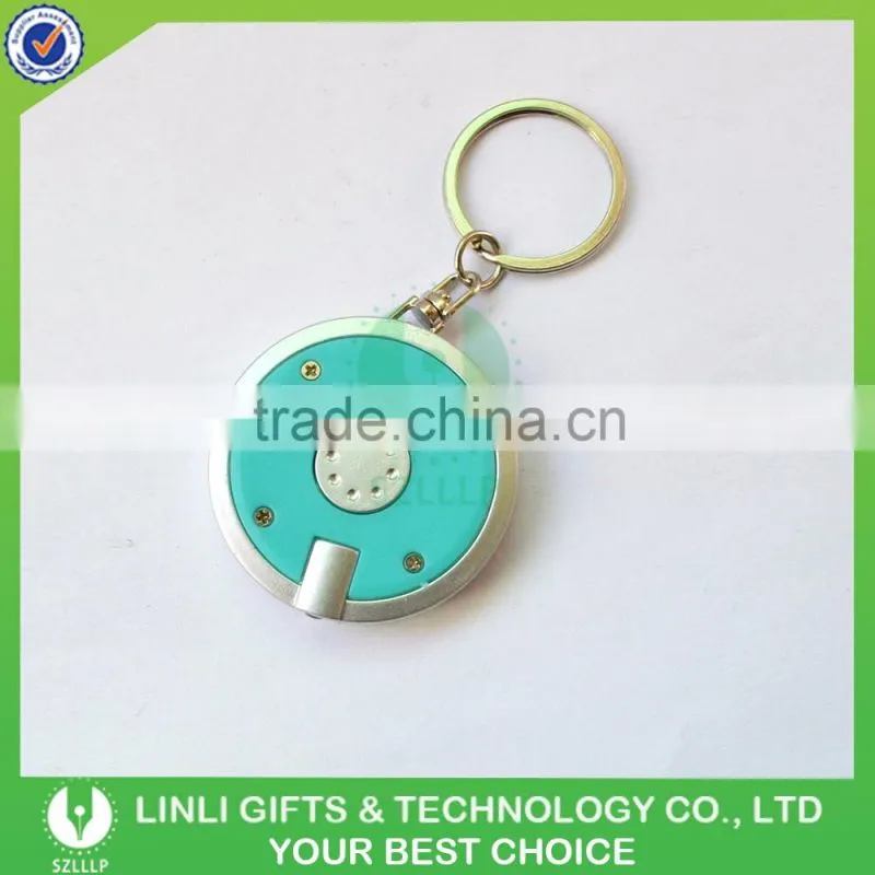 Round Shaped Promotional Plastic Keychains Led Light Torch