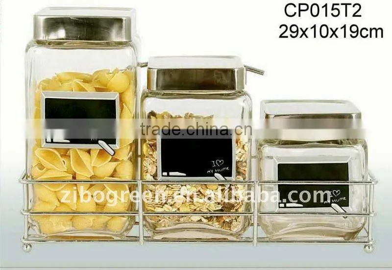 3pcs square ceramic canister white for food (CP015CK)