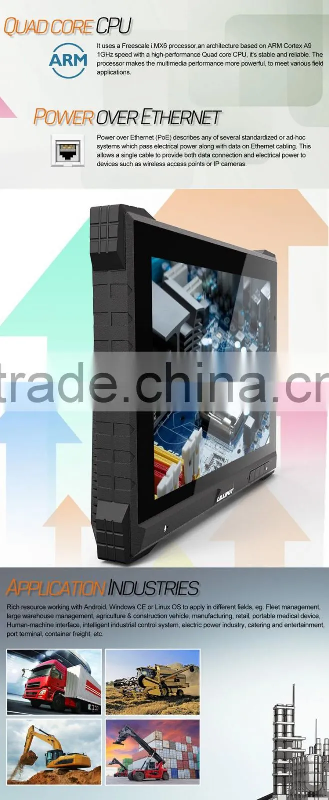 IP64 Lilliput 9.7 inch Android Based Vehicle Tracking System PC-9715