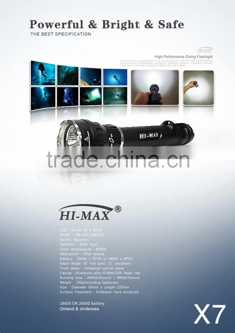 HI-MAX X 7 3000 Lumen Most Powerful U2 Long Distance Scuba Led Diving Torch Spot FlashLight