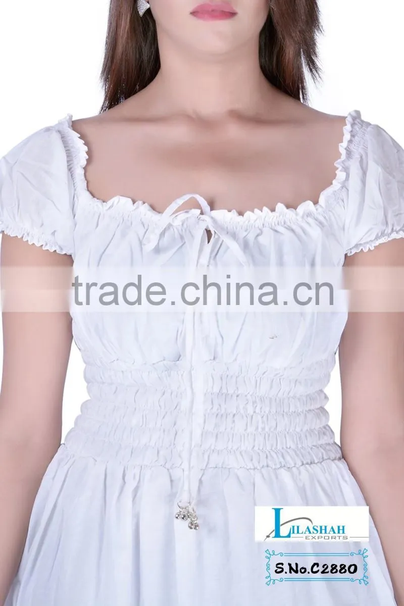 white Cotton Dress Floral Print Women Dress