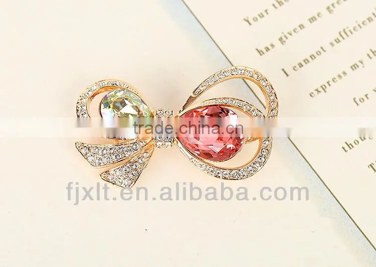 Hot Sale Fashionable 925 Sterling Silver Colorful Crystal Bow Brooch