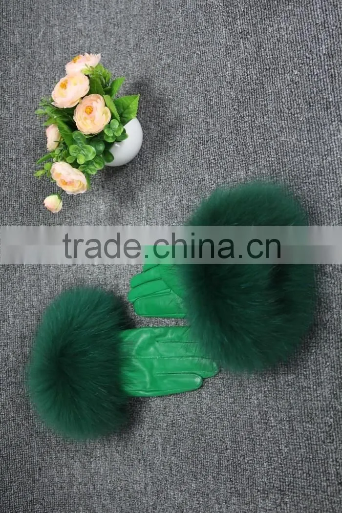 100% Genuine Fur Leather Gloves / Ladies Leather Gloves/Real fox fur leather gloves