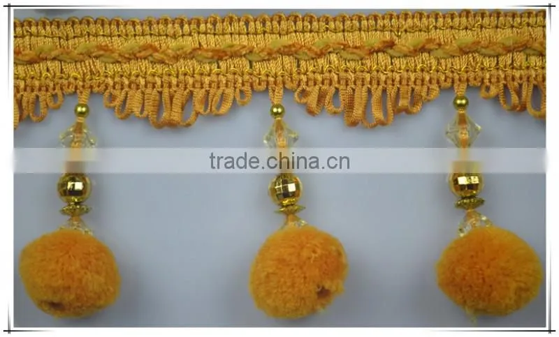 tassel fringe for curtain decorative tassel fringe with pom-pom