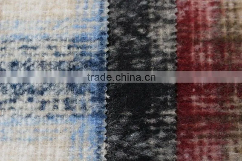 Fall winter thick scotch plaid brushed polyester acryilic blend wool fabric