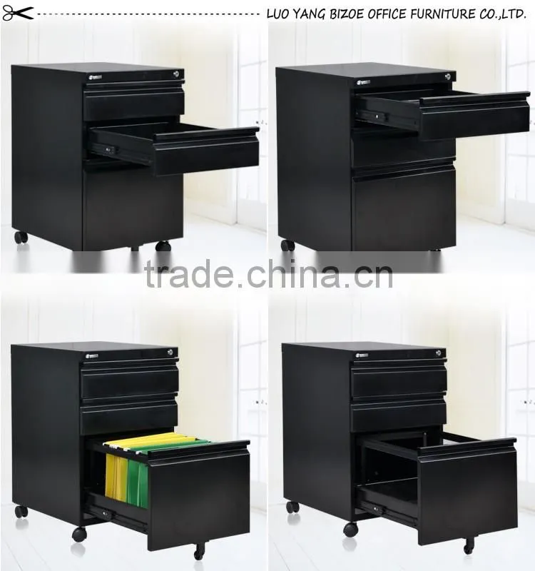 Cheap metal kd steel 3 drawer steel mobile cabinet with 5 wheels
