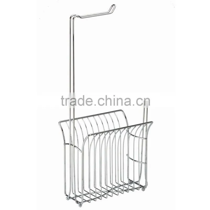 Chrome steel paper towel holder with magazine rack