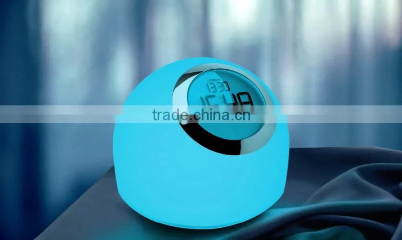 New Product Chargeable Colorful LED Touch Dimmer Table Lamp with Alarm Clock
