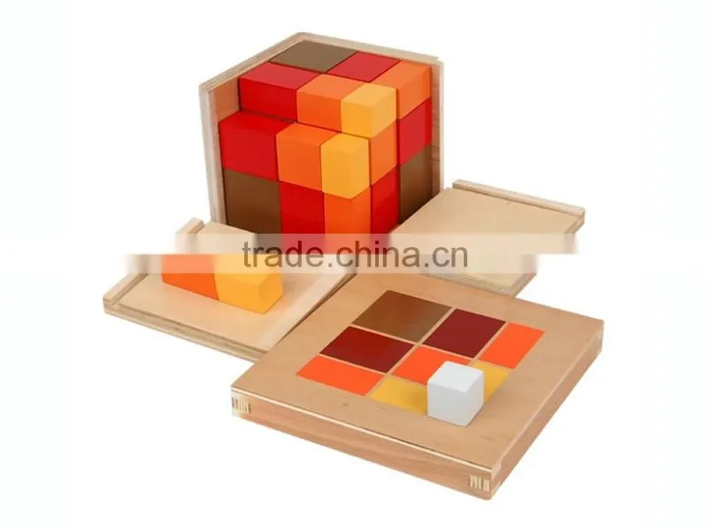 Wooden sensory toys for montessori arithmetic trinomial cube
