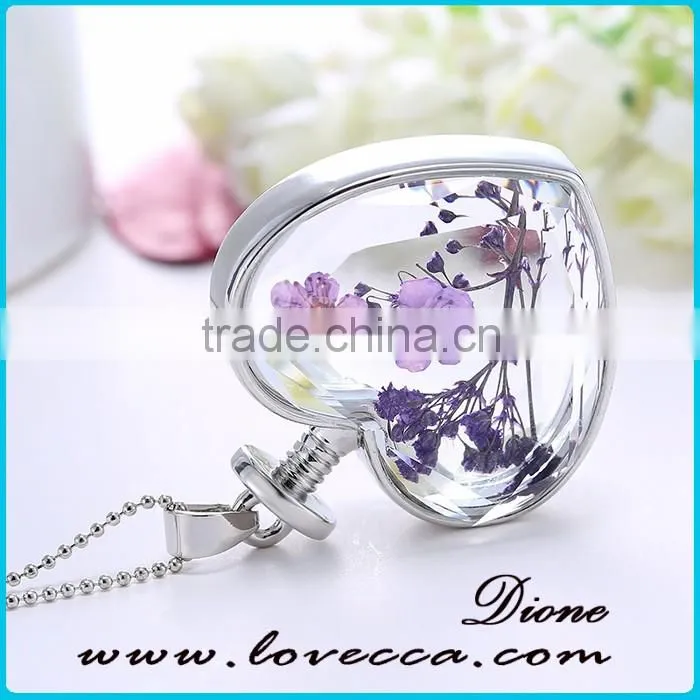 2016 Hot Fashion New Glass Bottom Necklace With Real Flower