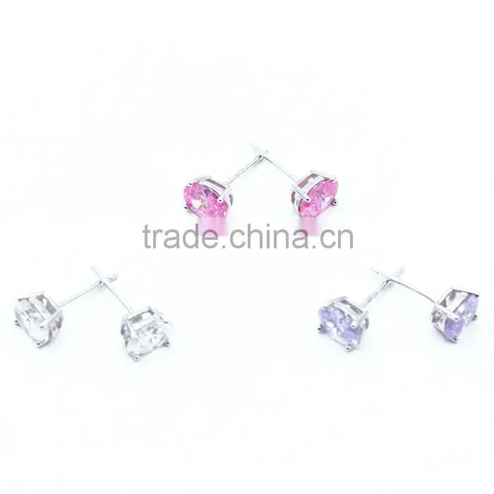 Wholesale single stone earring designs pure silver jewelry stud earrings