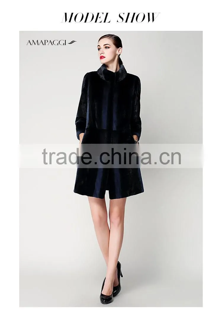 hot sale women long cashmere coat with mink