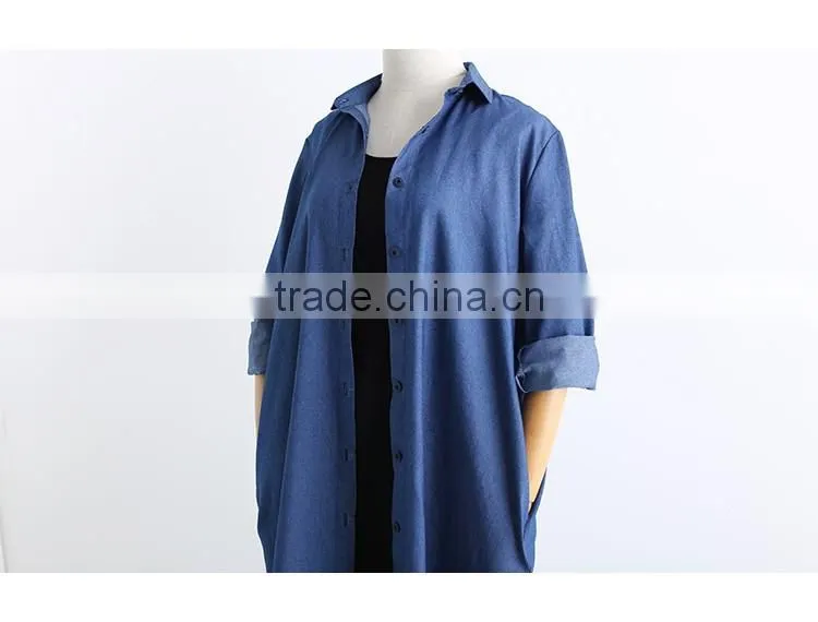 Washed Denim Shirt Dress Loose Large Size Long Sleeve Women New Autumn