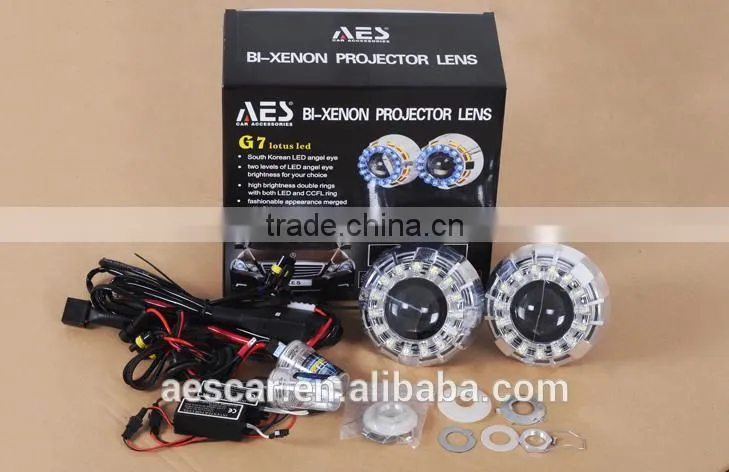 2014 Newest AES-G7 HID bixenon lens car projector headlight with Lotus LED angel eyes