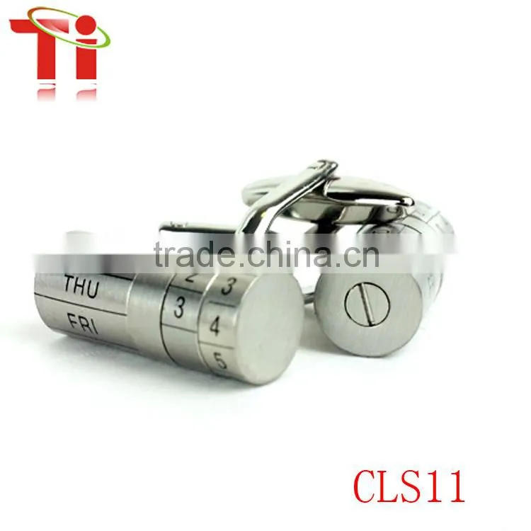 316L Stainless steel adjustable date brushed silver metal bar cufflinks