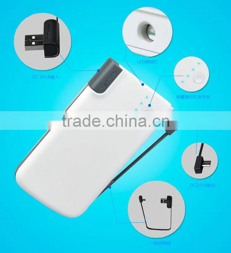 power bank factory credit card power bank with built in cable for samsung galaxy tab