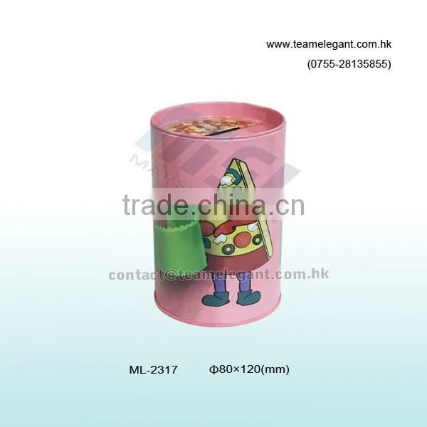 Cartoon printing round metal coin bank for kids