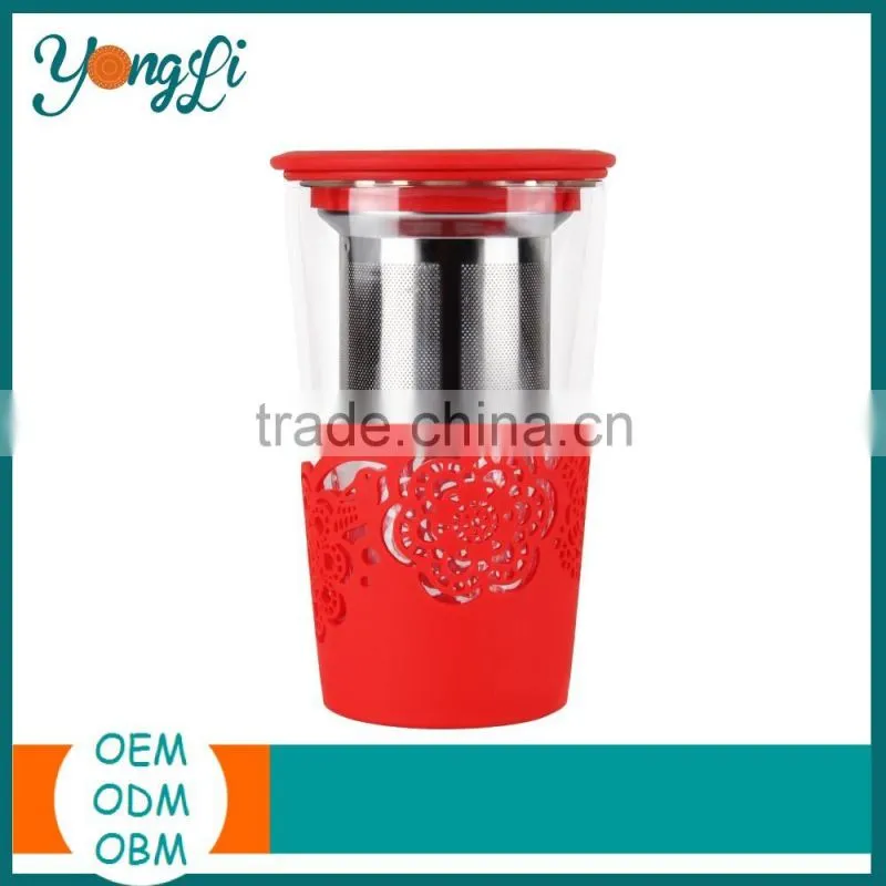 Hot Selling Silicone Stainless Steel Tea Infuser Glass Tea Cup Sets
