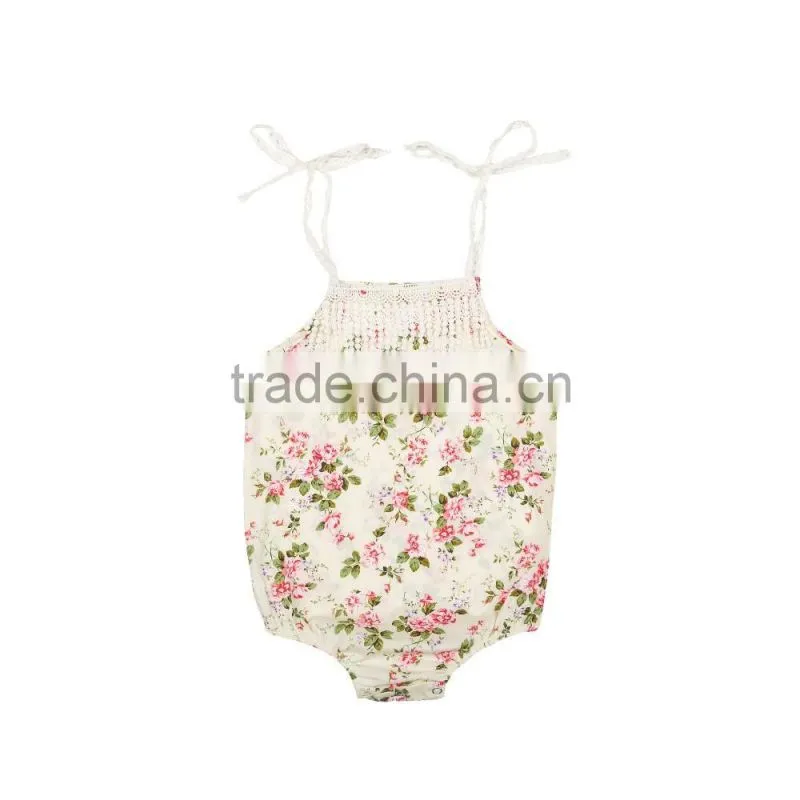 Summer new design infant and toddlers clothing cute baby girl floral lace romper