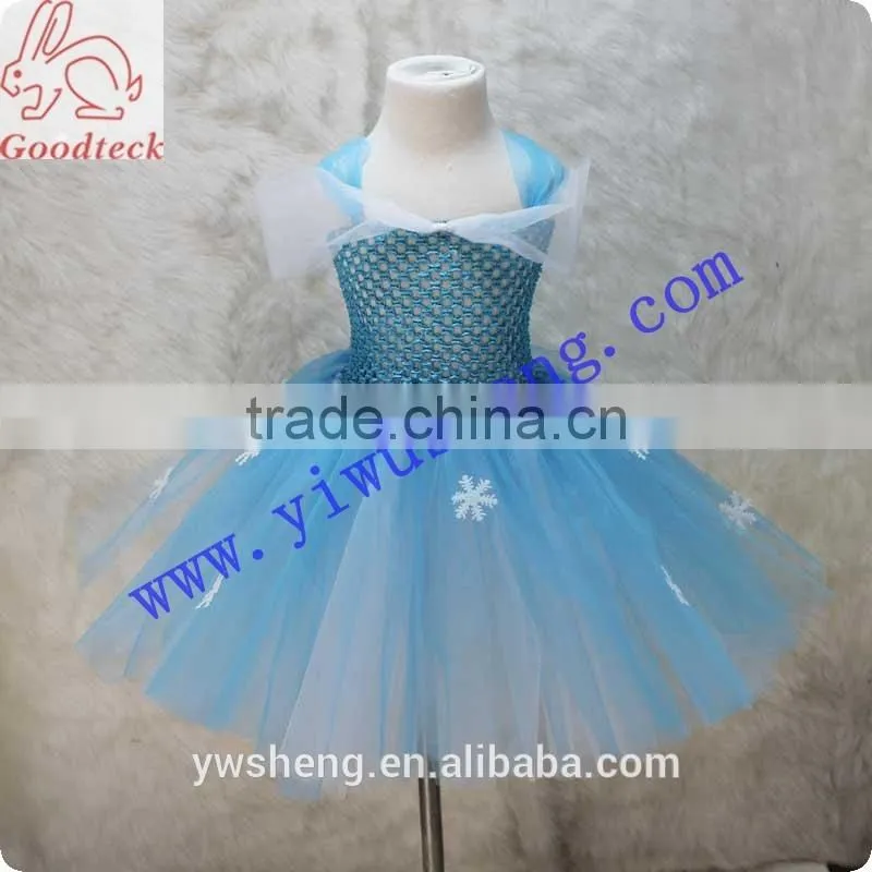 Wholesale snowflake decorate turquoise girl dress, frozen tutu dress with sequin strim