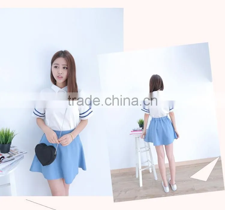 2017 new design Summer chiffon Lolita White Sailor sexy girls high school uniform design