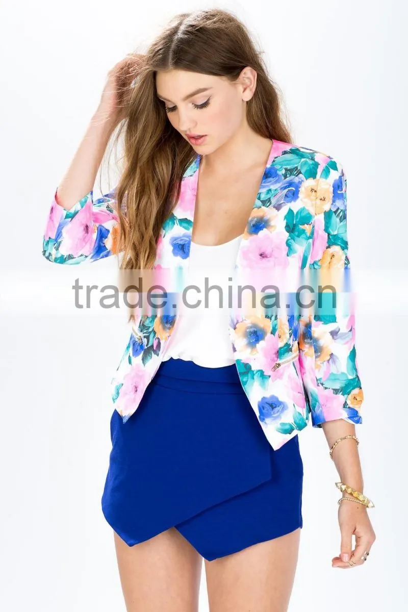 New Arrival Autumn Winter 3/4 sleeve floral print fashion jacket for wholesale 2017